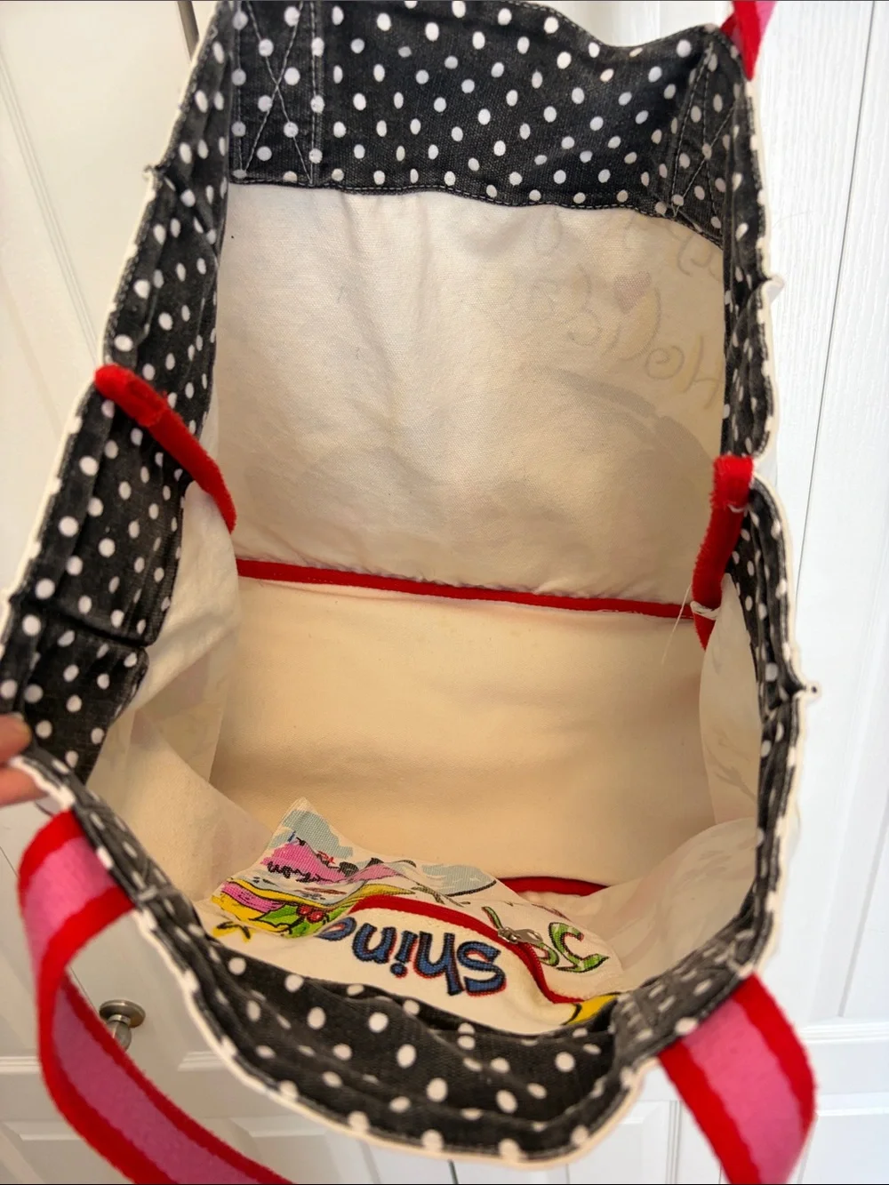Brighton Happy Holidays Snow Snowman Canvas Tote with Pink Straps